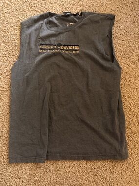 Harley-Davidson Black Sleeveless Logo Tee with Gold Accent